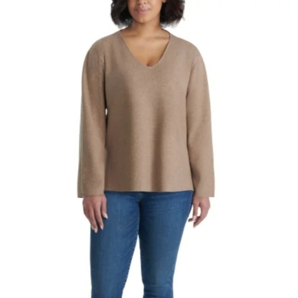 Splendid Sweater V-Neck Camel Tan Neutral Colour Women's Small Tunic Knit Top - Picture 14 of 16